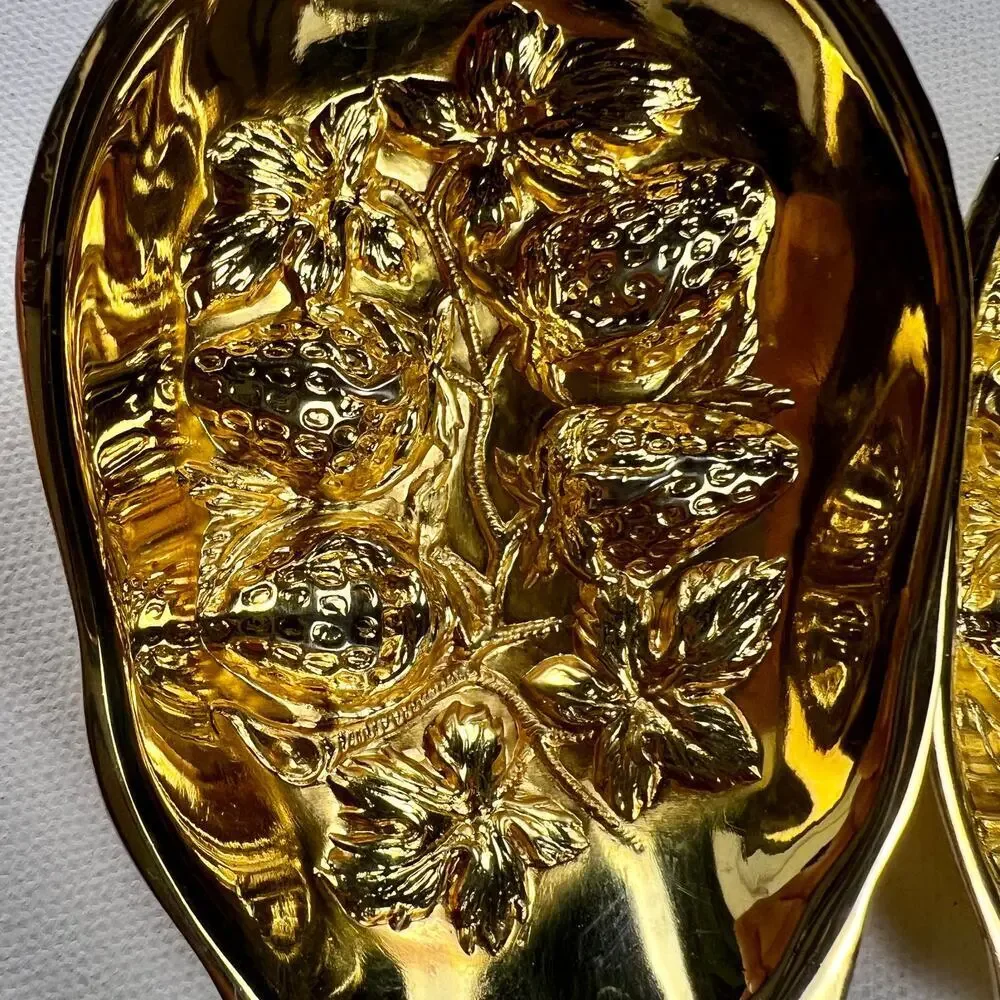 Godinger Nieman Marcus 1993 Mixed Metal Silver Gold Serving Spoons Strawberries